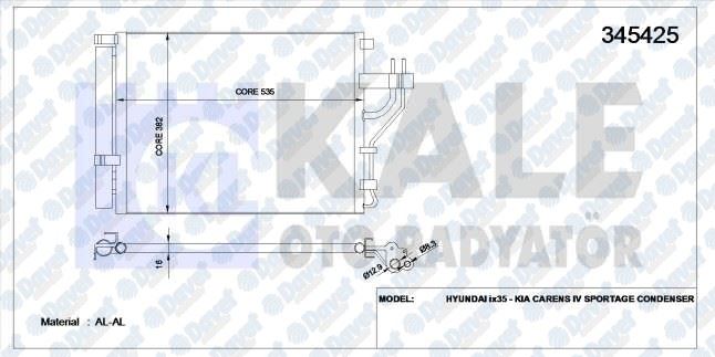 KALE 345425 Klima Radyatoru Kia Sportage-Ix35 10=> (490x381x18) (Oto.-Mek.) (Al/Al) (Kurutucu Ile)  ####